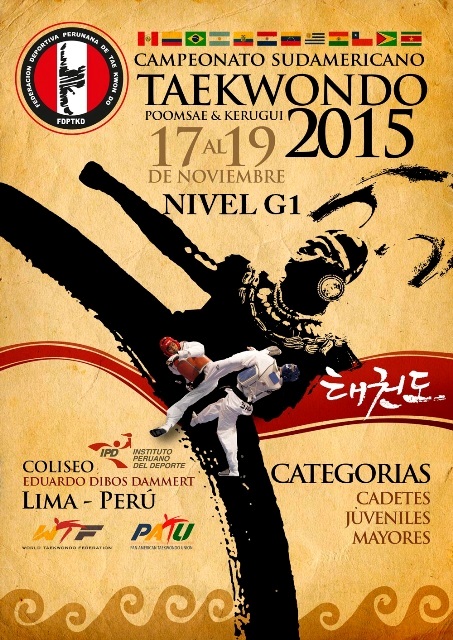Hoy martes se inaugura, en el coliseo Dibos de San Borja, el Sudamericano de Taekwondo 2015 nivel g1 en las categorías cadetes, juveniles y mayores