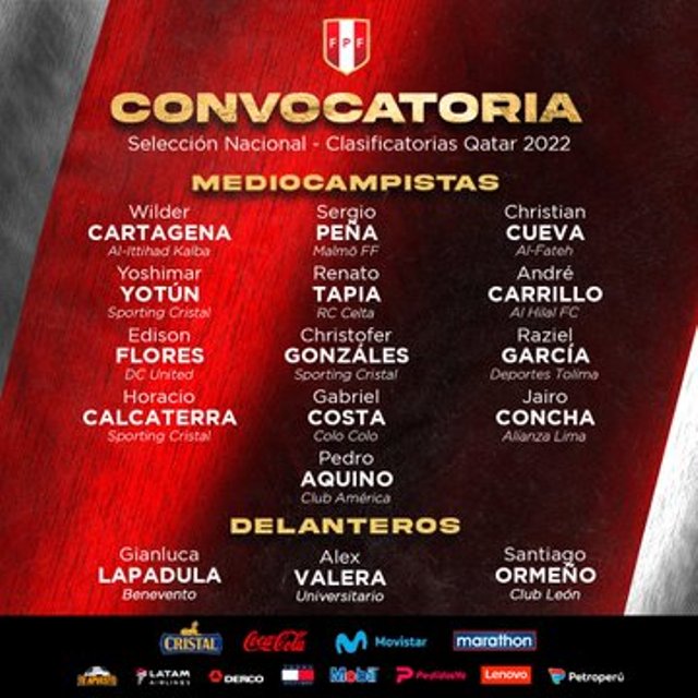 Catar 2022: Aqui la Lista de Convocados por Ricardo Gareca para el reprechaje